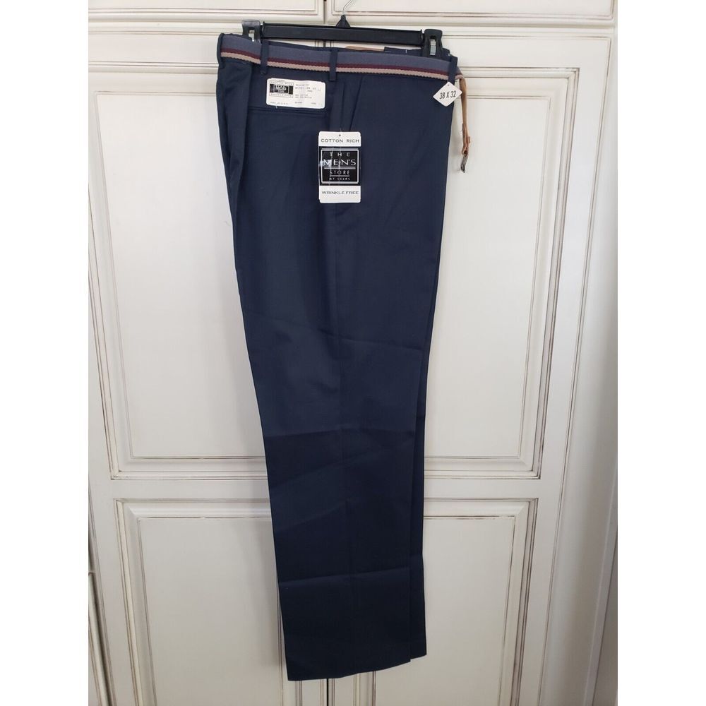Vtg Sears Pants The Men's Store Wrinkle Free‎ 38x32 Navy Nos Nwt With Belt